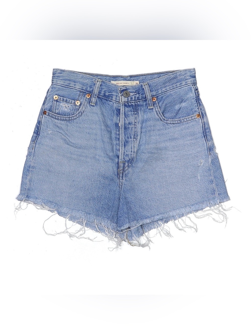 Levi's Light Blue High-Rise Frayed Denim Shorts